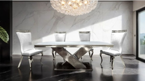 Asher Silver White Cross Shaped Glam Dining Table