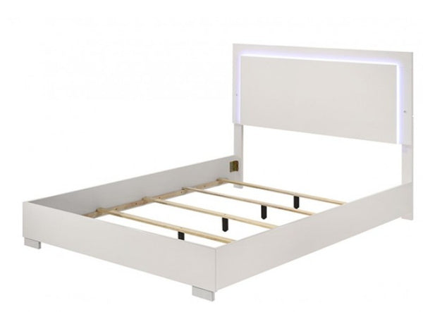 Asiko Modern Led Headboard White Bed A modern single bed frame in white wood with a built-in LED headboard light, shown on a plain white background.