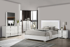 Asiko Modern UV Finish White Chest Modern bedroom with white furniture set including bed, dresser, and nightstands.