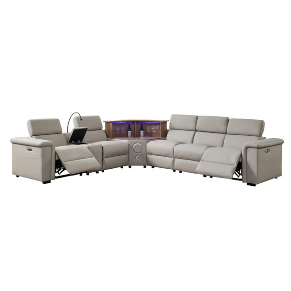 Aurelia Modern 5 Seat Sectional Sofa Powered Recliner Gray sectional sofa with reclining seats on a white background