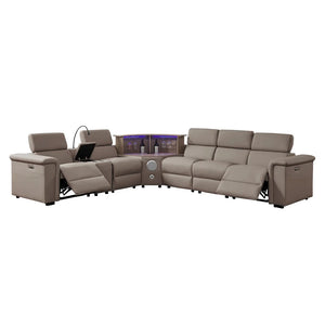 Aurelia Modern 5 Seat Sectional Sofa Powered Recliner Beige sectional sofa with reclining seats on a white background