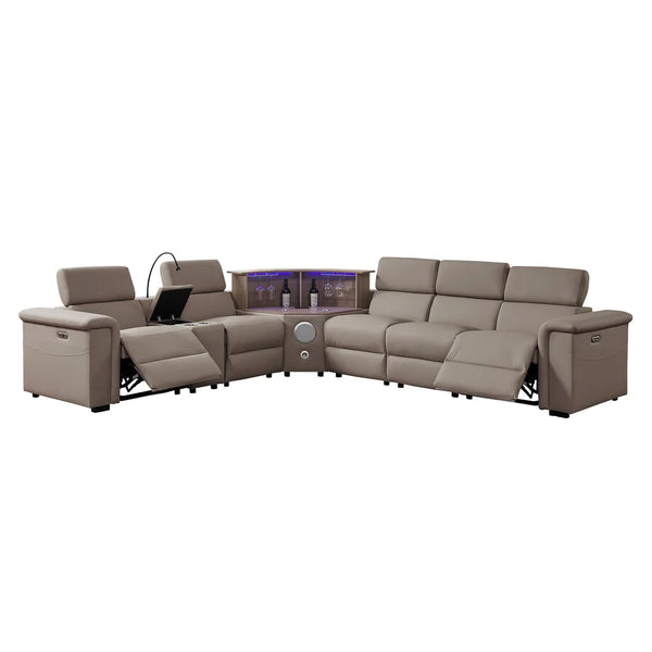 Aurelia Modern 5 Seat Sectional Sofa Powered Recliner Beige sectional sofa with reclining seats on a white background