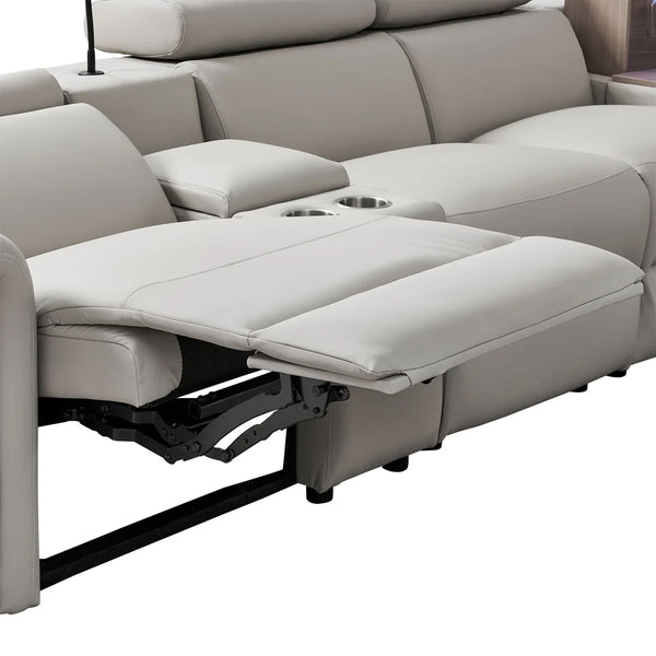 Aurelia Modern 5 Seat Sectional Sofa Powered Recliner Gray sectional sofa with reclining feature and cup holders.