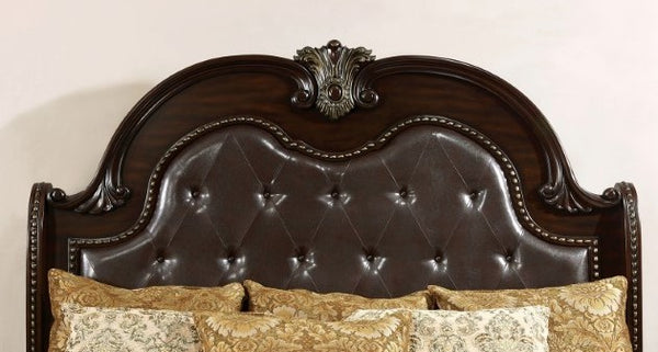 Aurora Brown Cherry Leather Sleigh Bed Headboard