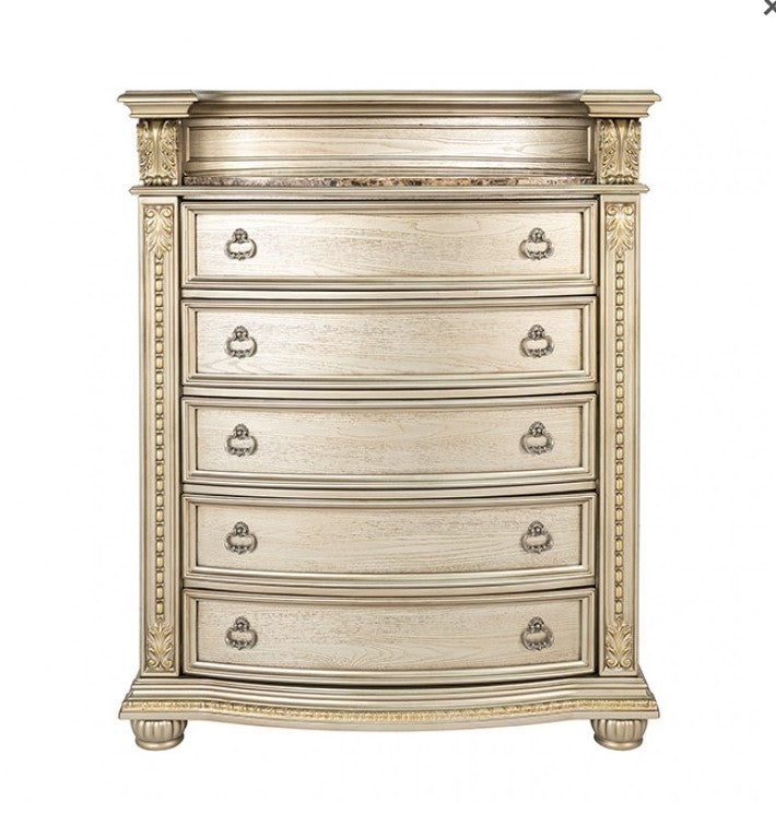 Aurora Decorative chest of drawers with ornate details on a white background
