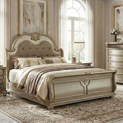 Aurora Champagne Gold Upholstered Sleigh Bed