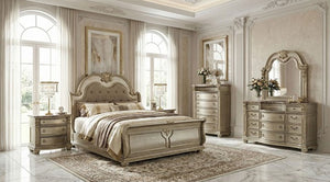 Aurora Champagne Gold Upholstered Sleigh Bedroom Set 