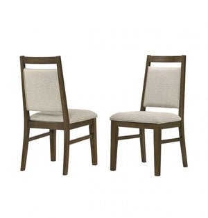 Bahhni Transitional Style Dark Walnut Chair 2PC Two wooden chairs with beige cushioned seats and backrests on a white background
