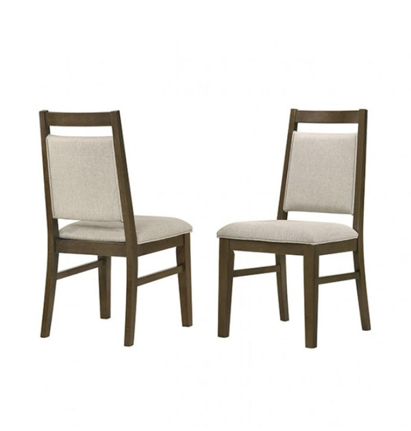 Bahhni Transitional Style Dark Walnut Chair 2PC Two wooden chairs with beige cushioned seats and backrests on a white background