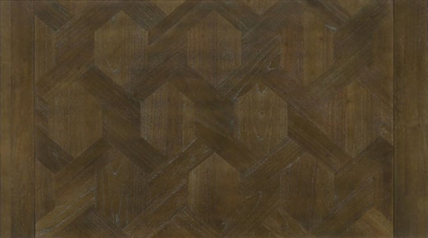 Bahhni Transitional Style Inlay Pattern Dining Table Brown wooden panel with geometric pattern