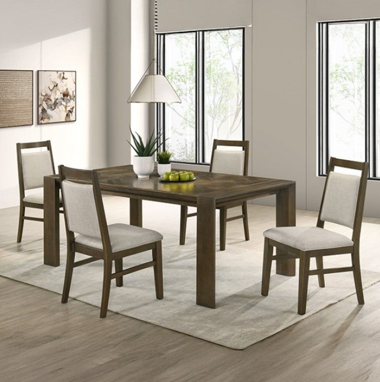 Bahhni Transitional Style Dark Walnut Chair 2PC Two wooden chairs with beige cushioned seats and backrests on a white background