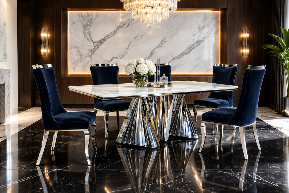 Baltique Glam White Chrome Dining Table