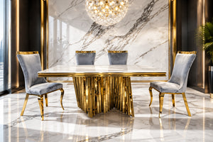 Baltique Glam White Gold Dining Table Side