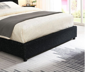 Bassetti Modern Style Shelter Padded Black Bed Style Bed with black frame and white bedding in a bedroom setting