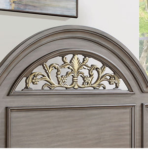 Bella Traditional Gray Bedroom Collection Decorative wooden door with intricate carvings and a glass panel.