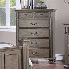 Bella Traditional Gray Chest Wooden dresser with multiple drawers in a bedroom setting