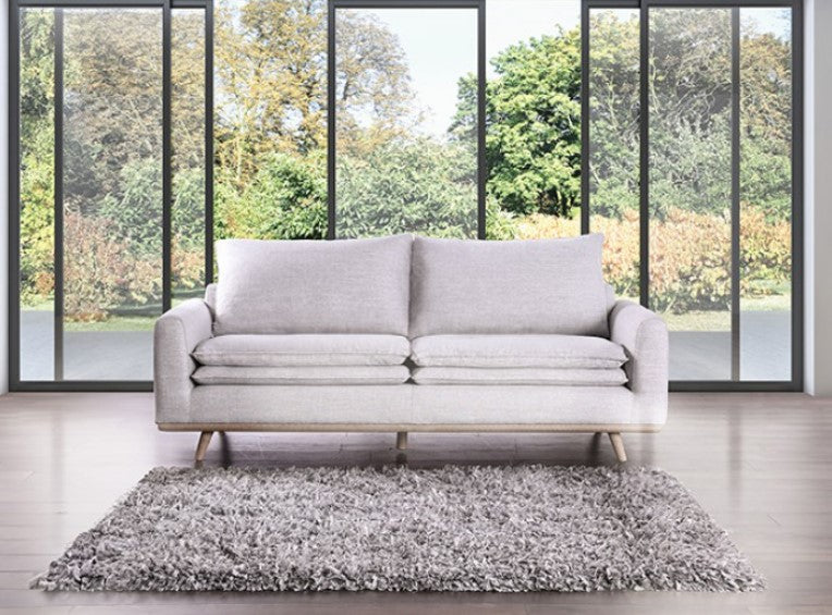 Bengie Modern Oak Light Gray Linen Fabric Sofa