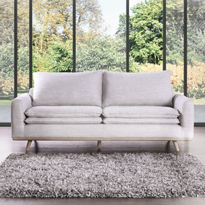 Bengie Modern Oak Light Gray Linen Fabric Sofa