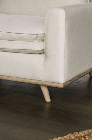 Bengie Modern Oak White Linen Fabric Sofa Arm