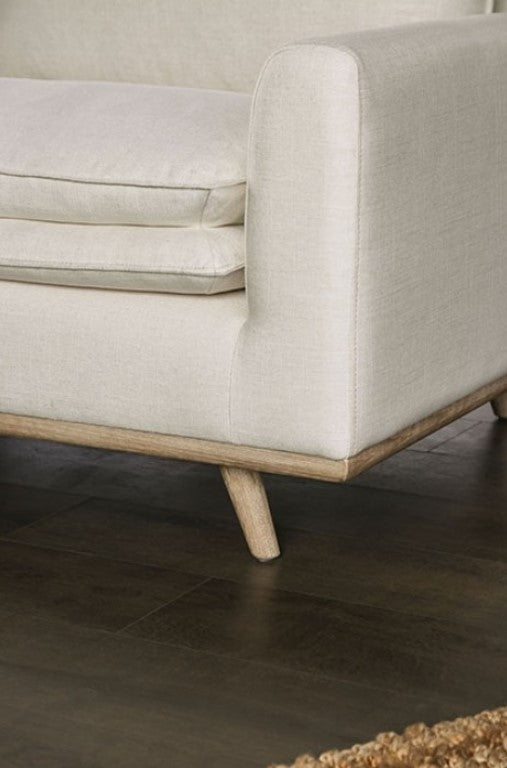 Bengie Modern Oak White Linen Fabric Sofa Arm