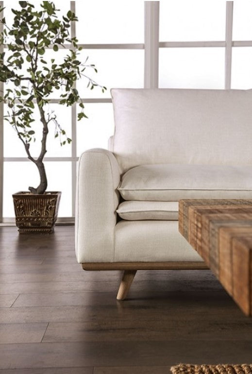 Bengie Modern Oak White Linen Fabric Sofa Side