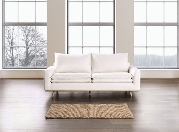 Bengie Modern Oak White Linen Fabric Sofa Style