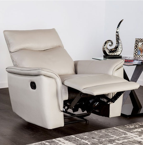 Benny Leather Match Reclining Chair Taupe Finish 