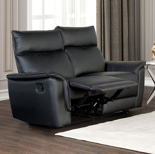 Benny Leather Match Reclining Loveseat Black Finish