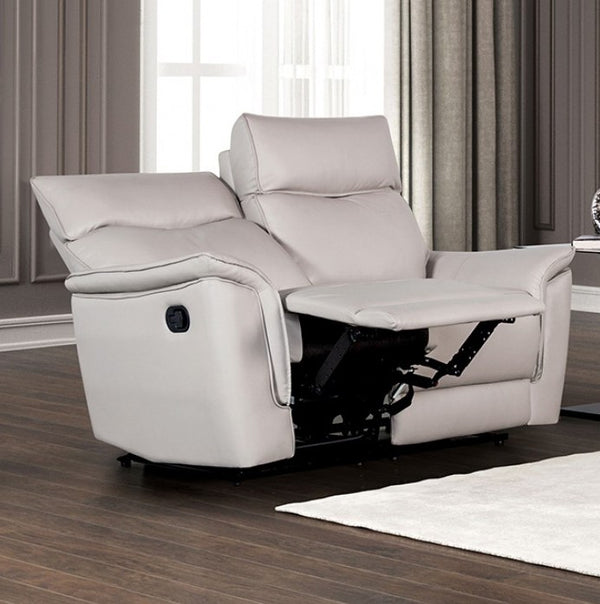Benny Leather Match Reclining Loveseat Taupe Finish
