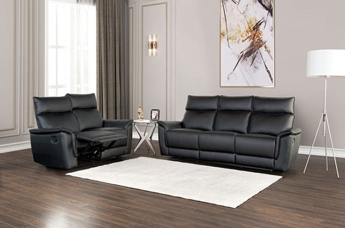 Benny Leather Match Reclining Loveseat Black Finish