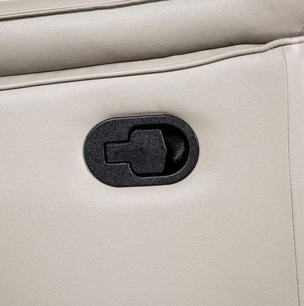 Benny Leather Match Reclining Loveseat Taupe Finish Handle