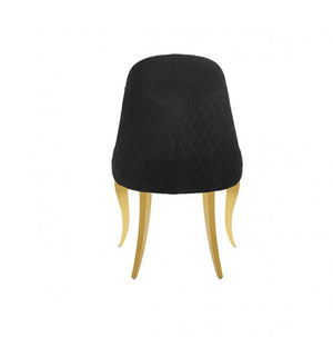 Betsy Black Upholstered Modern Chair (2/CTN) A modern black upholstered chair with a diamond-quilted pattern and four curved gold metal legs, shown against a plain white background.