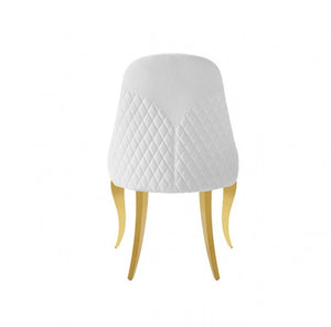 Betsy White Upholstered Modern Chair (2/CTN) A modern white upholstered chair with a diamond-quilted pattern on the seat and curved gold-toned legs, shown against a plain white background.