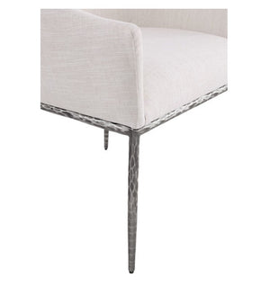 Bojani White Gunmetal Upholstered Arm Chair Chair with white cushioned seat and backrest on a white background