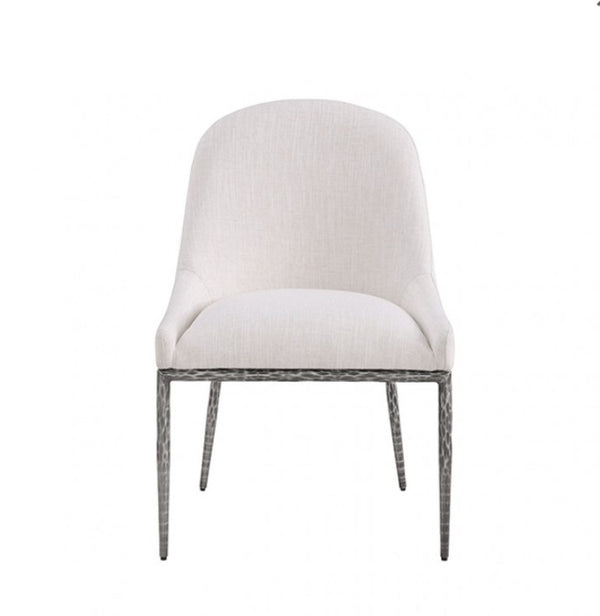 Bojani White Gunmetal Upholstered Chair White upholstered chair with metal legs on a white background