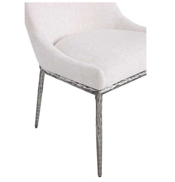 Bojani White Gunmetal Upholstered Chair White chair with metallic legs on a white background