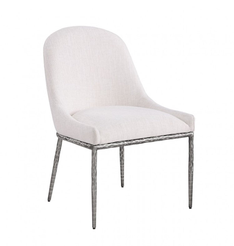 Bojani White Gunmetal Upholstered Chair White chair with silver metal legs on a white background