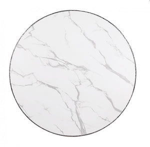 Bojani White Marble Melamine Gunmetal Round Table vRound marble-patterned object on a white background