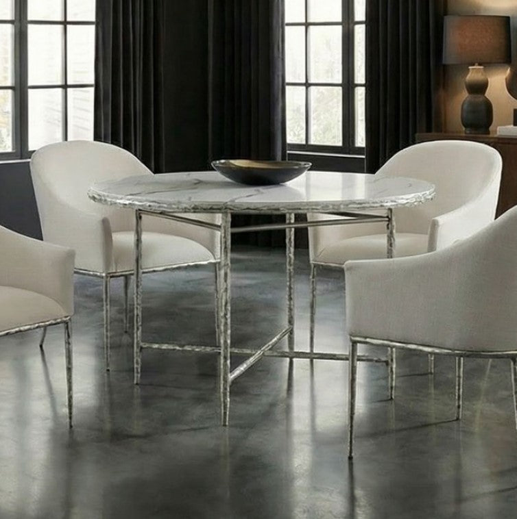 Bojani White Marble Melamine Gunmetal Round Table