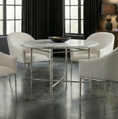 Bojani White Marble Melamine Gunmetal Round Table