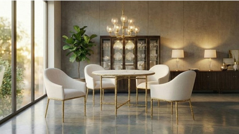Bojani White Marble Melamine Matte Gold Round Table