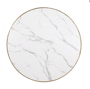 Bojani White Marble Melamine Matte Gold Round Table Round marble-patterned coaster with gold rim on a white background