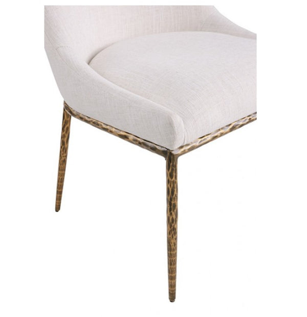 Bojani White Matte Gold Upholstered Chair Chair with white cushioned seat and gold legs on a white background