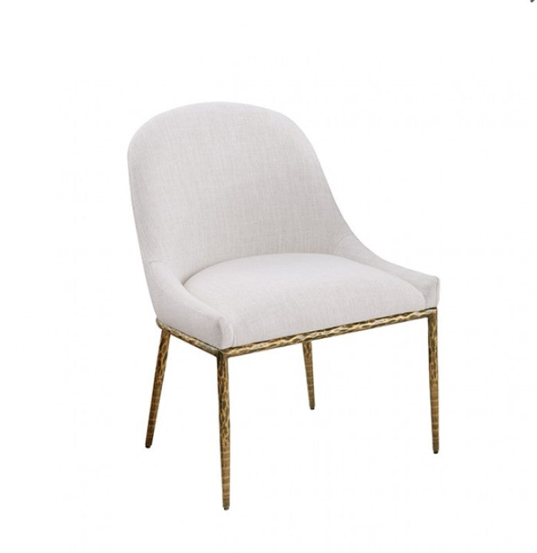 Bojani White Matte Gold Upholstered Chair White upholstered chair with gold legs on a white background