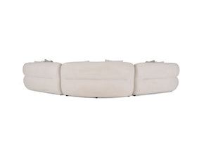 Boniser Modern Curved Off White Sectional Sofa A three-seater upholstered sofa in a light cream or off-white fabric, shown from a low front angle against a plain white background.