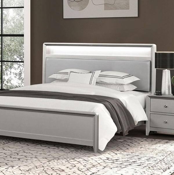 Borch Contemporary Champagne Finish Bookcase Bed with Built In USB Ports & LED Lighting