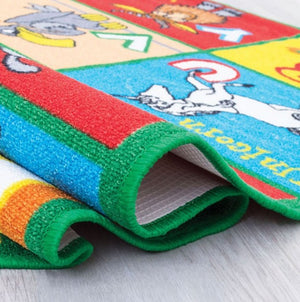 Brightstar ABC Animals Kids 5x8 Area Rug Colorful children's play mat with cartoon characters and letters on a white surface
