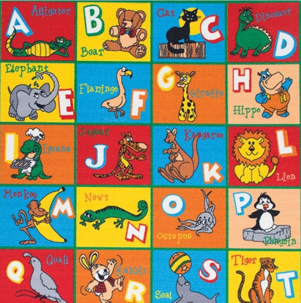 Brightstar ABC Animals Kids 5x8 Area Rug Children's alphabet rug with colorful squares featuring animals and letters