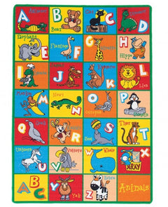 Brightstar ABC Animals Kids 5x8 Area Rug Children's alphabet rug with colorful squares featuring animals and letters