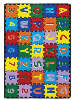 Brightstar ABC Colorfull Kids 5x8 Area Rug Colorful alphabet and number puzzle mat on a black background